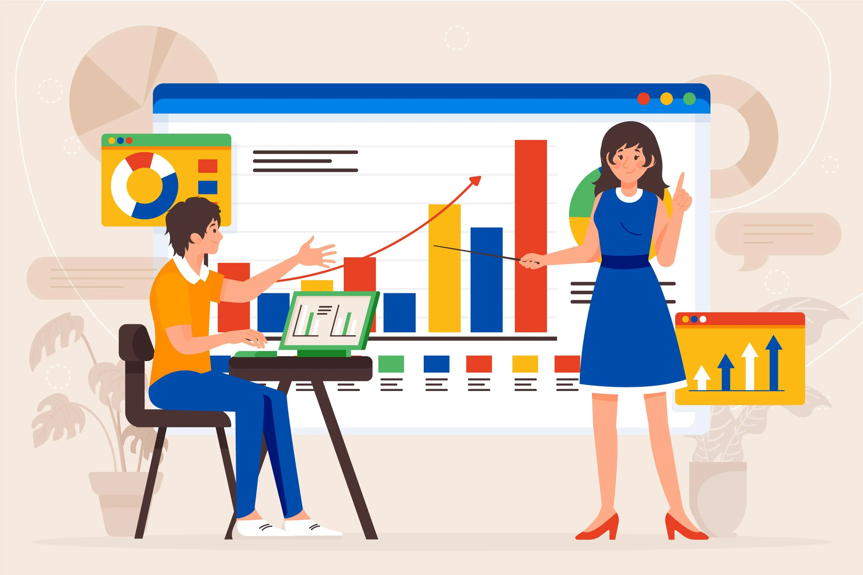 Cafe manager reviewing revenue trends and top-product reports on the analytics dashboard